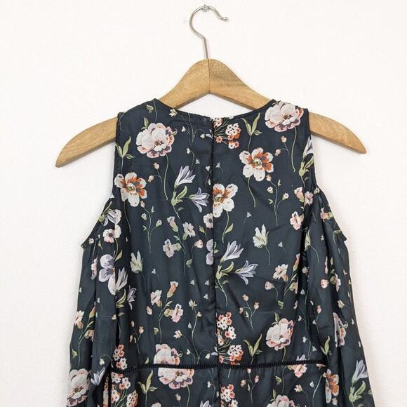 Cinq à Sept Black Terracotta Floral Cold Shoulder Satin Mini Dress - Picture 4 of 8